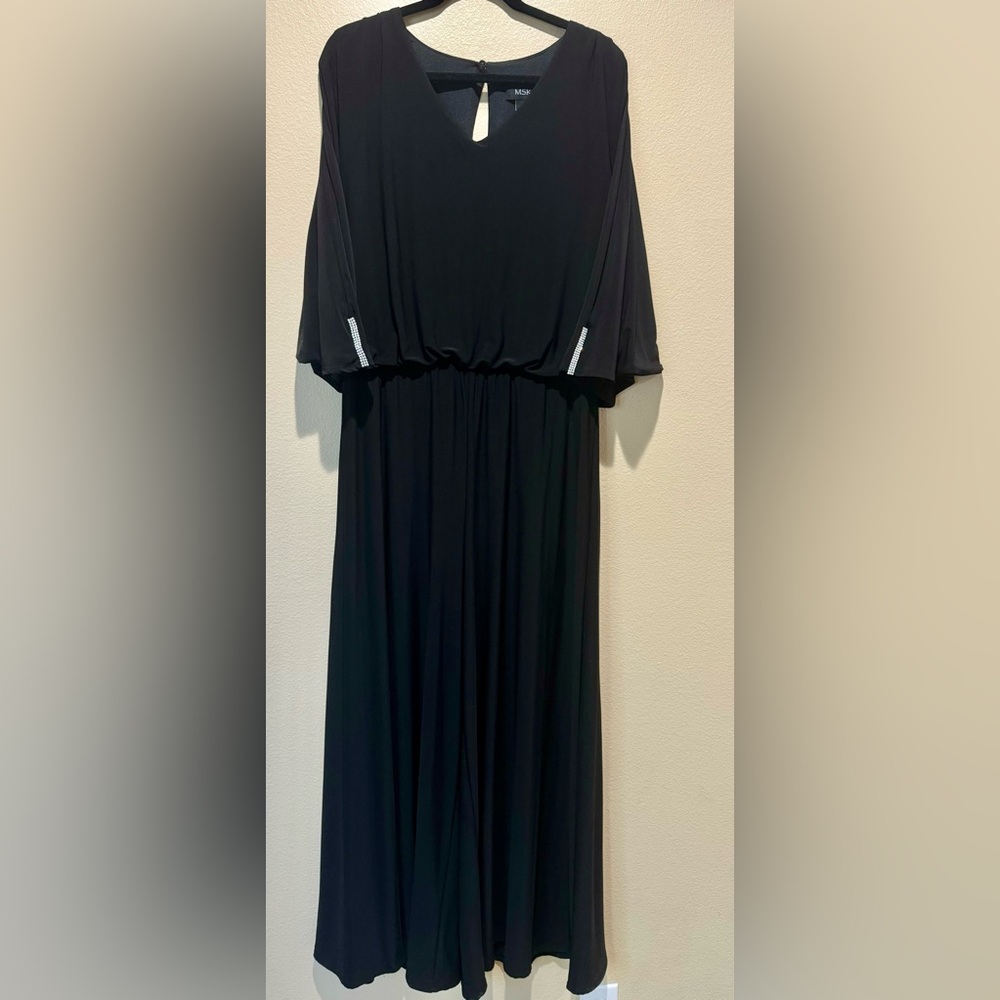 MSK Womens Formal Rhinestone Accent Slit Sleeve Jumper/Romper Size X Large Black